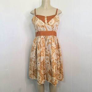Anna Sui x Anthropologie Womens Size 10 Brown & Ivory 100% Silk Sleeveless Dress